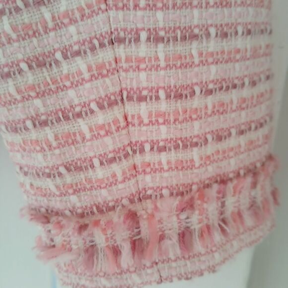 Apostrophe Pink Tweed Blazer Fringe Zipper Front Open Design Pockets Crop Size 6 - Picture 7 of 8